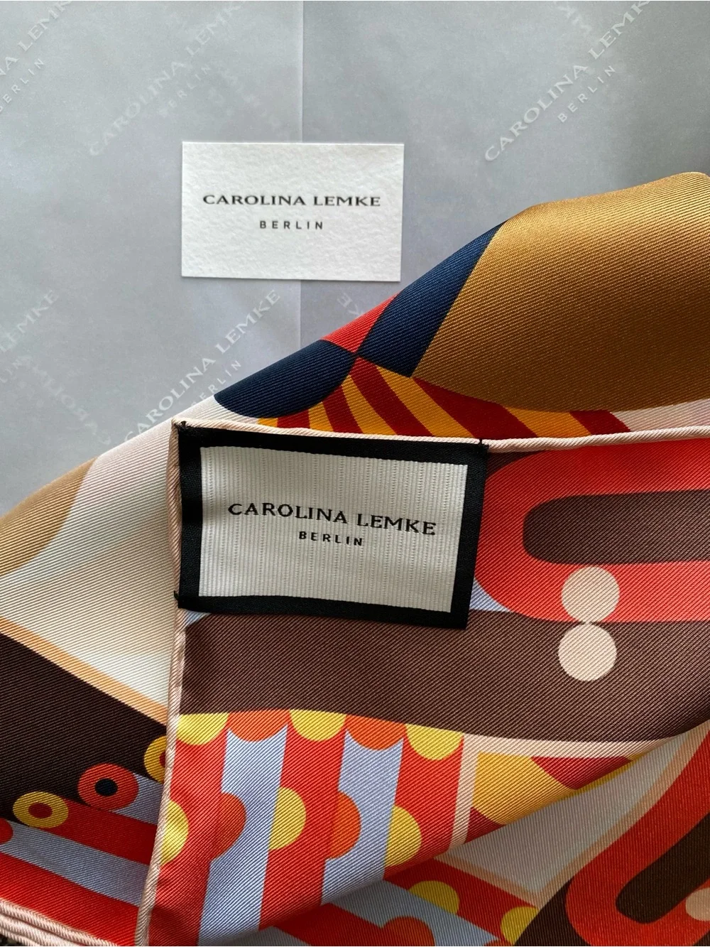 NEW Carolina Lemke Silk Equestrian Amber Parade Printed Scarf